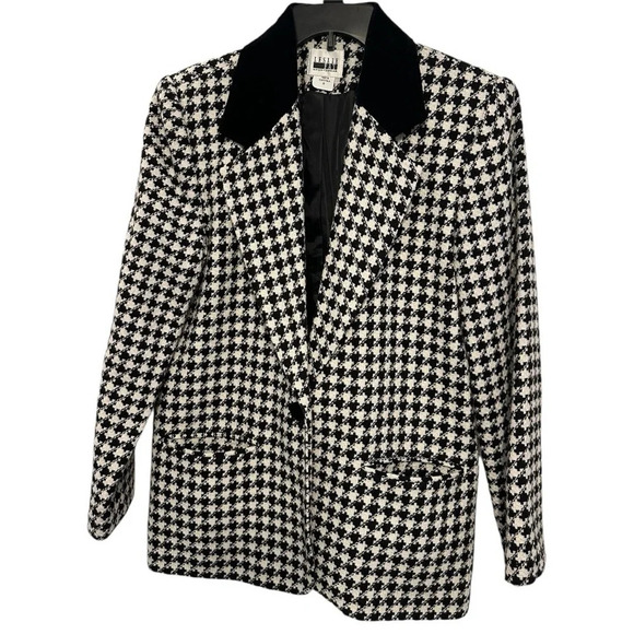 Vintage Houndstooth Blazer Size M Black White Single Breasted - Picture 1 of 10